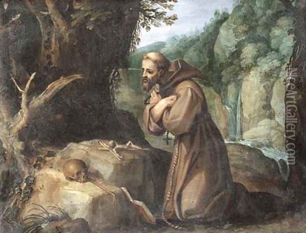 Saint Francis in the wilderness Oil Painting - Paul Bril