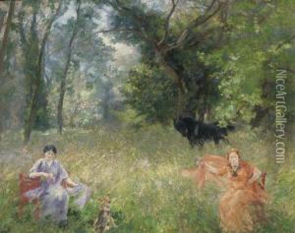 Flower Pickers In A Summer Meadow Oil Painting - Alfred Roll
