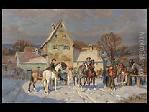 Pferdemarkt Vor Dem Dorf Oil Painting - Wilhelm Velten