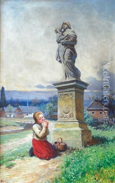 Praying Girl Oil Painting - Adolf Liebscher