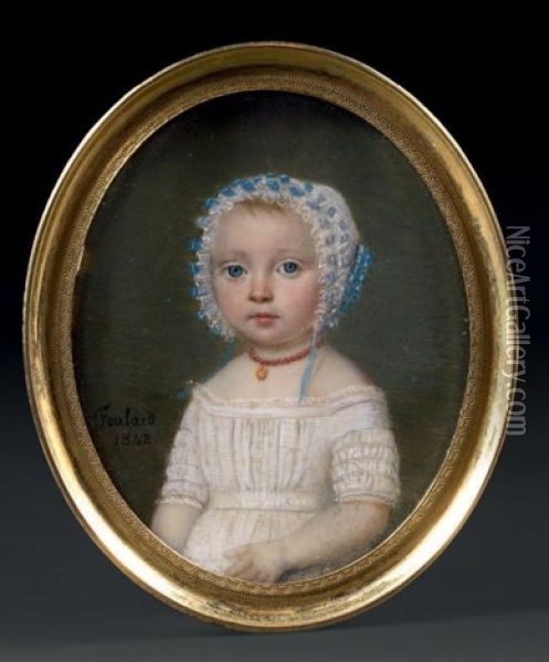 Portrait D'une Petite Fille En Buste Vers La Gauche Presque De Face Oil Painting - Jean Pierre Feulard