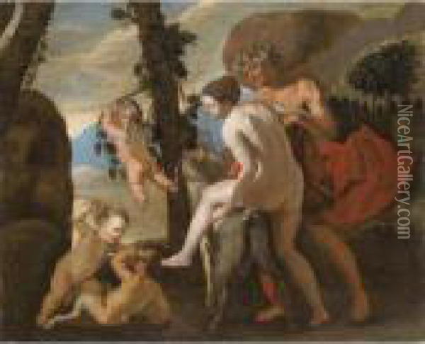 Venus, Faune Et Putti Oil Painting - Nicolas Poussin