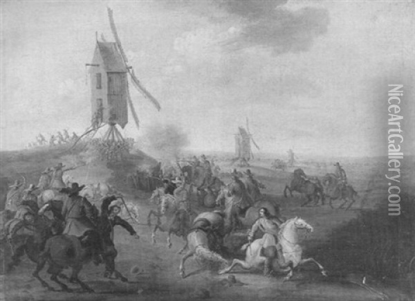 Choc De Cavalerie Dans La Campagne Flamande Oil Painting - Pieter Meulener