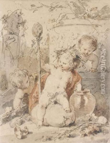  Trois Putti Dans Des Jarres  Oil Painting - Jacob de Wit