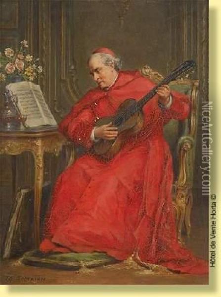 Cardinal Jouant De La Guitare Oil Painting - Charles Baptiste Schreiber