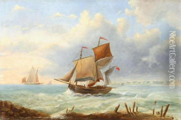 Circle Marine With Yachts Near The Coast Oil Painting - Louis Verboeckhoven