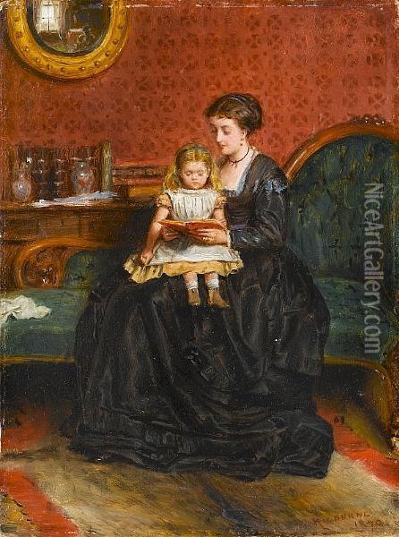 Mother And Child In An Interior Oil Painting - George Goodwin Kilburne