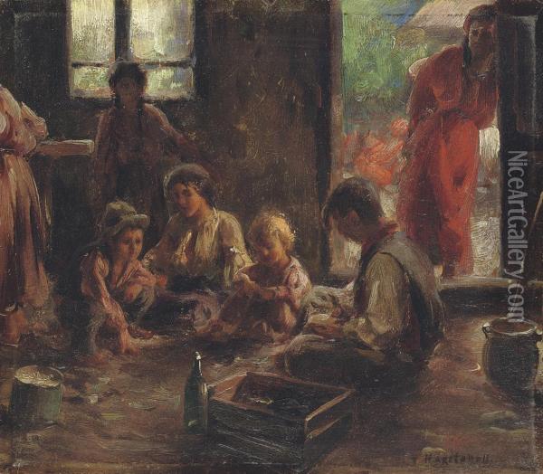 Peasant Children Playing In A Hut Oil Painting - Nikolai Vasilievich Kharitonov
