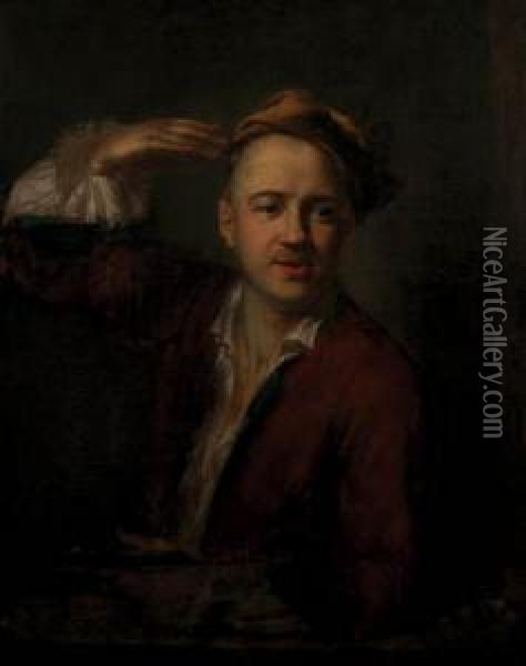 Self-portrait With A Palette Oil Painting - Johann Kupetzki