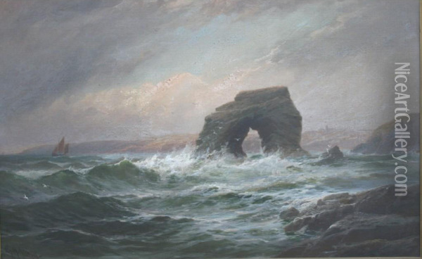 Thurlestone Rock, Bigbury Bay, Devon Oil Painting - George Henry Jenkins