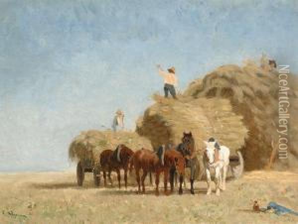 On The Haycart Oil Painting - Cornelis Schermer