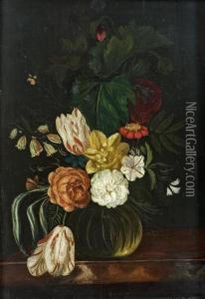 Stillleben Mit Blumen In Einer Glasvase Oil Painting - Jasper van der Lanen