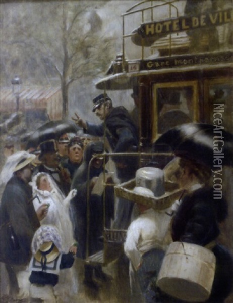 La Montee Dans L'omnibus (il Reste Deux Places!) Oil Painting - Albert Guillaume