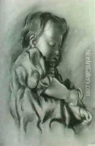Enfant Endormi (pierre?) (vers 1898) Oil Painting - Georges Lemmen