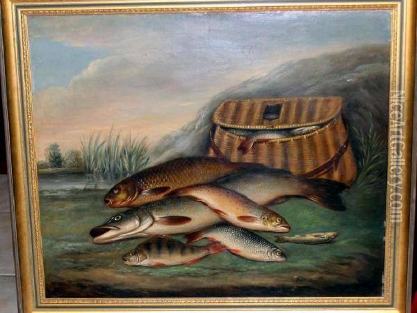 Mixed Catch Of Fish On Bank Oil Painting - Edward Coleman