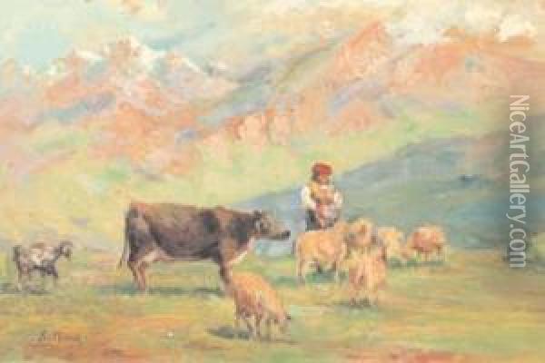 Pascolo Alpino Oil Painting - Silvio Poma