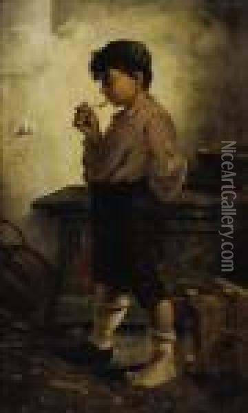 The First Cigar Oil Painting - Francois Xavier Bricard
