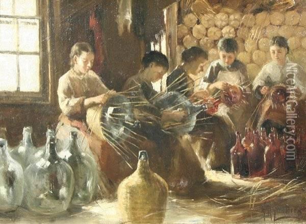 Straw Weavers Of Ellenville, Ny Oil Painting - Kathleen Honora Greatorex