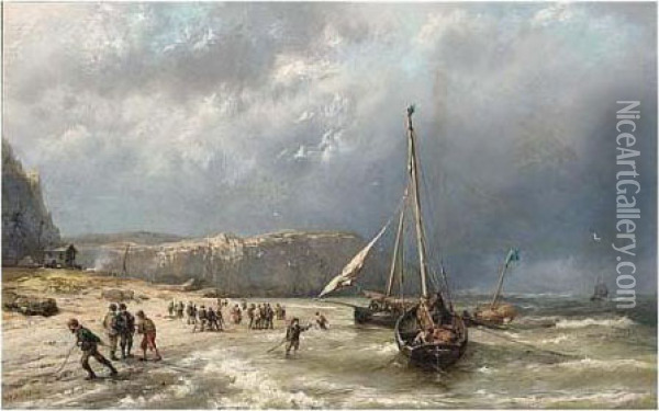 Bringing In The Boats Oil Painting - Hermanus Koekkoek