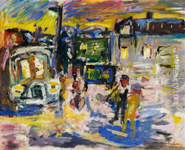 Stadsvy Oil Painting - Eric C. Hallstroem