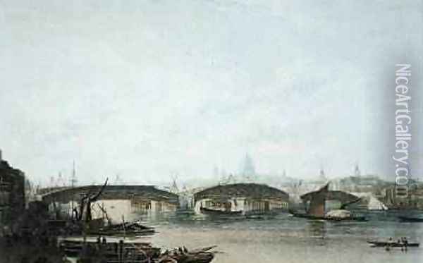 A View of the Southwark Bridge as it appeared in May 1818 Oil Painting - Frederick Nash