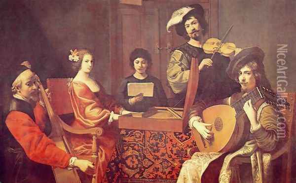 Concert 1690s Oil Painting - Robert Tournieres