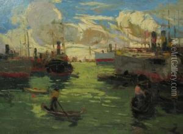 Vapoare In Port Oil Painting - Rudolf Negely