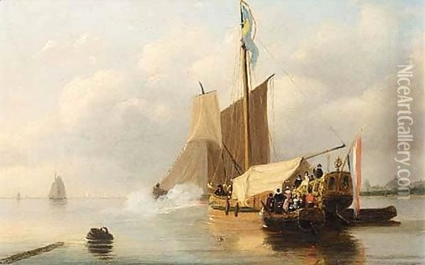 A Vessel Firing A Salute Oil Painting - Nicolaas Johannes Roosenboom