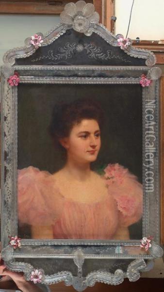 Portrait De Femme E La Robe Rose Oil Painting - Edouard Alexandre Sain