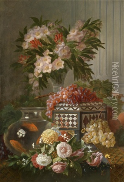 Stillleben Mit Fruchten Und Blumen Oil Painting - Marie De Bievre