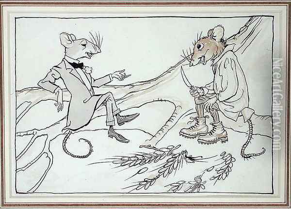 The Town Mouse and the Country Mouse, illustration from Aesops Fables, published 1912 Oil Painting - Arthur Rackham