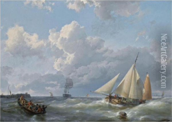 Shipping Off The Coast Oil Painting - Hermanus Koekkoek