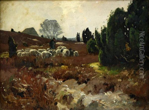 Schafe In Der Heide Oil Painting - Greben