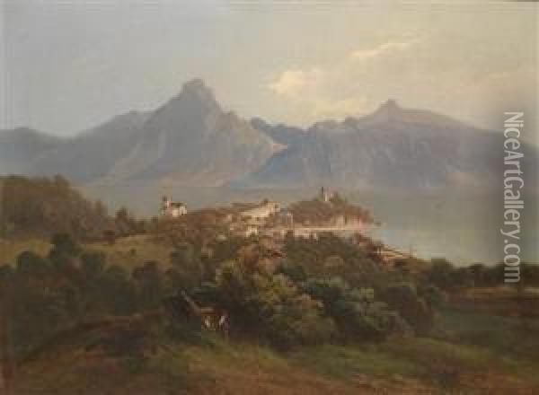 View Of Traunkirchen Oil Painting - Theodor, Freiherr Von Ehrmanns