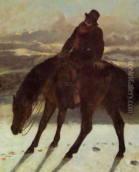 Hunter on Horseback, Redcovering the Trail Oil Painting - Gustave Courbet