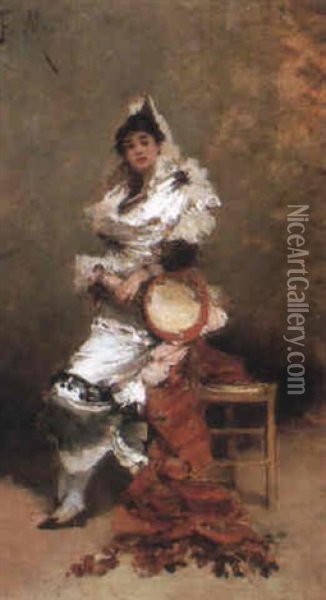 The Tambourine Girl Oil Painting - Francisco Miralles y Galup