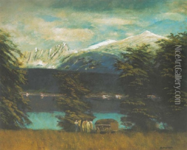 Tengerszem Havas Hegycsucsokkal (lakelet With Snowy Peaks) Oil Painting - Laszlo Mednyanszky