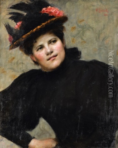 Podobizna Damy V Klobouku Oil Painting - Frantisek (Franz) Zenisek