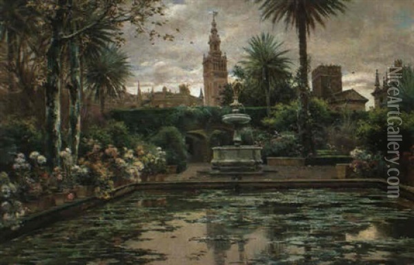 Jardin Sevillano Oil Painting - Manuel Garcia y Rodriguez