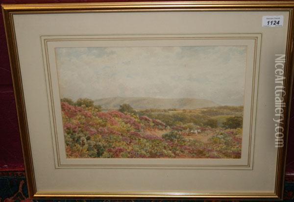 Figure In A Horse And Cart Inextensive Moorland Landscape Oil Painting - Thomas Hunt