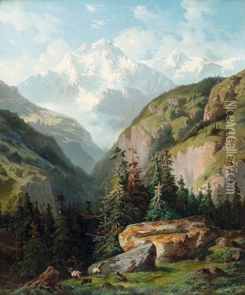 Lauterbrunnental Mit Der Jungfrau Oil Painting - Jean Francois Xavier Roffiaen