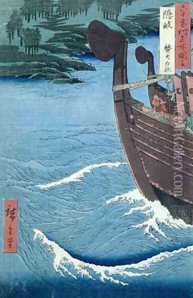 Takuki Shrine Oki Province Oil Painting - Utagawa or Ando Hiroshige