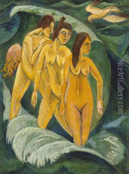 Three Bathers 2 Oil Painting - Ernst Ludwig Kirchner
