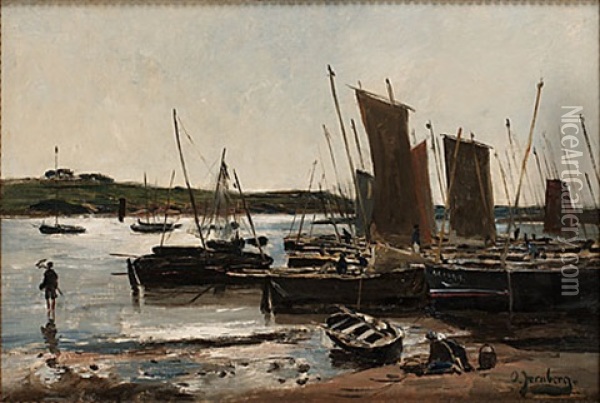 Fiskelage I Sommarssol Oil Painting - Olof August Andreas Jernberg