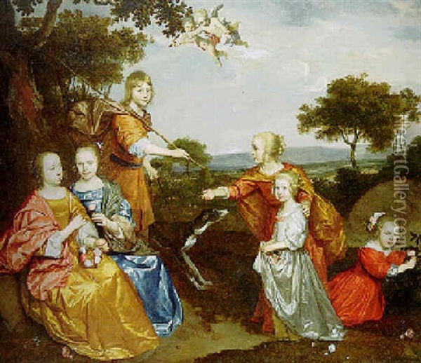 Portrait Of Six Children In A Landscape Oil Painting - Jan Mytens