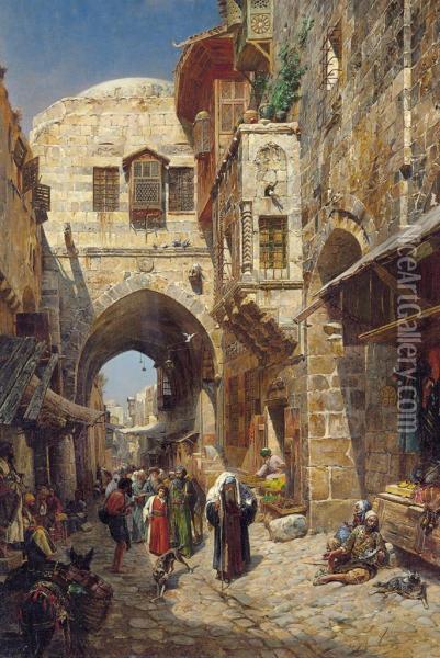 David Street, Jerusalem Oil Painting - Gustave Bauernfeind