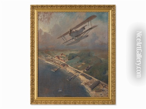 Biplane Of The German Empire Air Force Oil Painting - Karl Wilhelm Christian Malchin