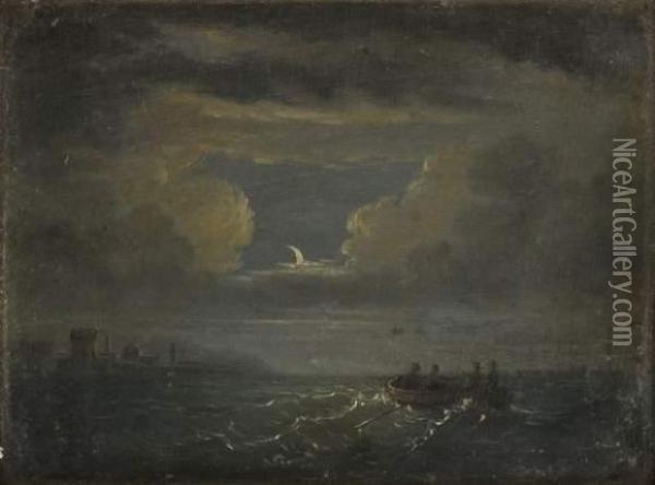 Pecheurs Au Clair De Lune Oil Painting - Jean Marie Auguste Jugelet