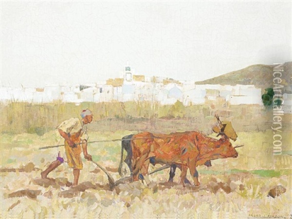 Untitled - Plowing The Field Oil Painting - James Kerr-Lawson