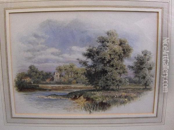 River Landscape Oil Painting - Henry B. Wimbush